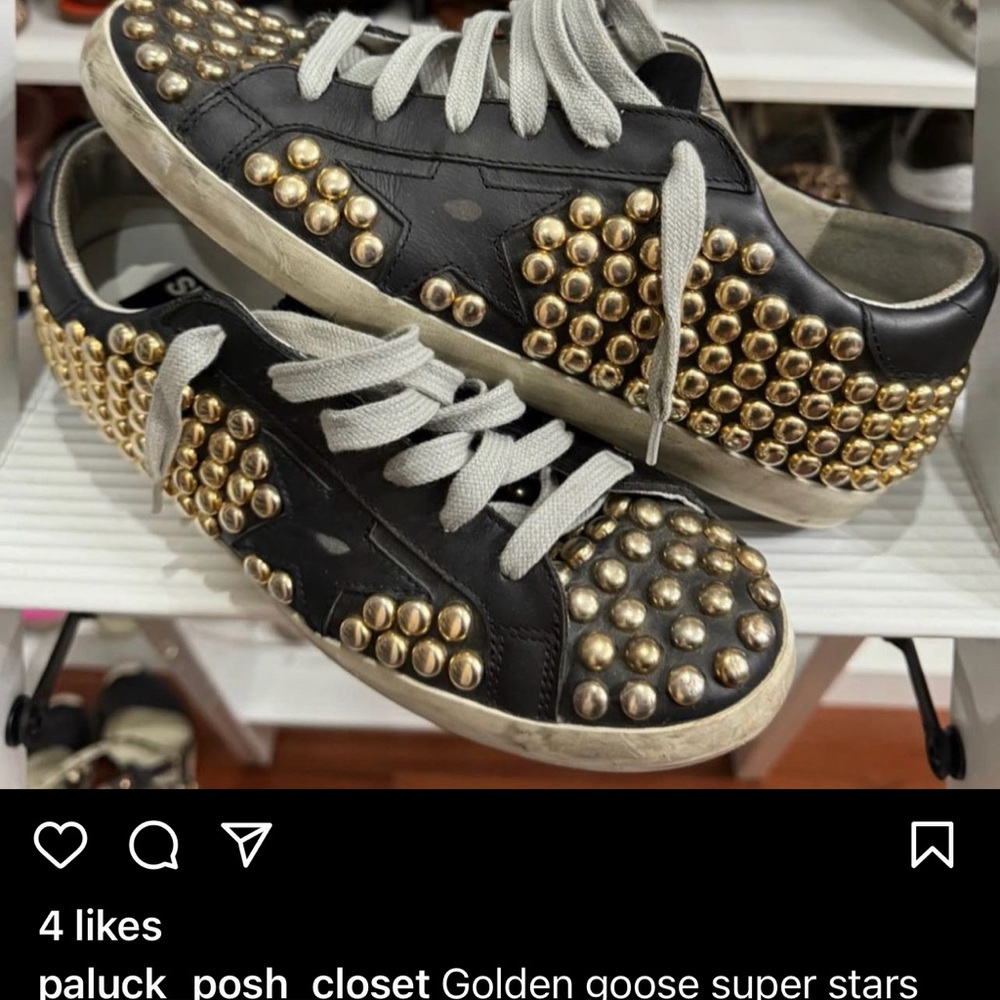 Golden Goose super star 37 EUC gold studded black leather with box and bag